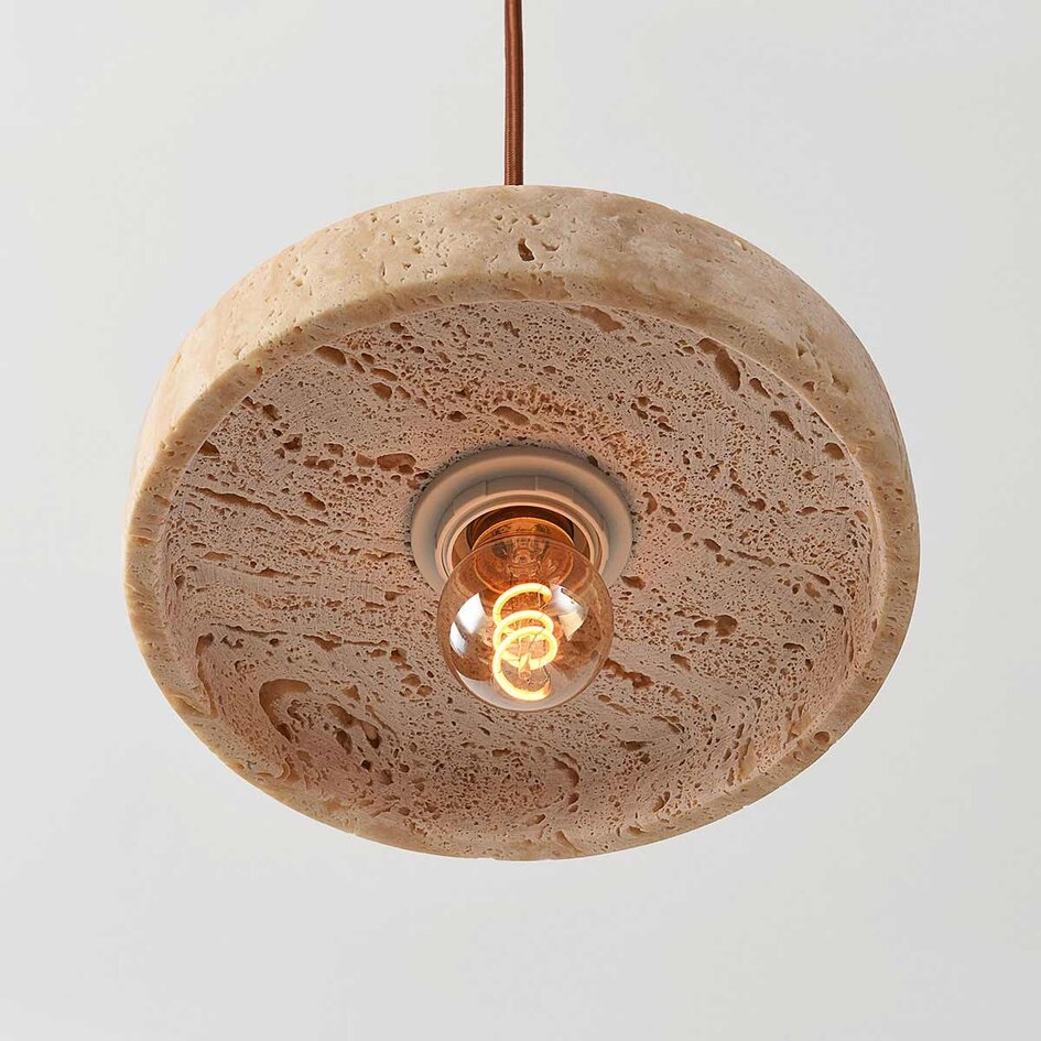 Japandi  hanglamp Florinda met travertin (natuursteen) en hout, 2-lichts