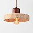 Japandi  hanglamp Florinda met travertin (natuursteen) en hout, 2-lichts