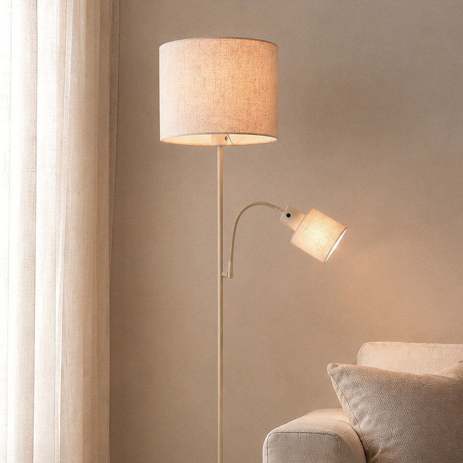 Vloerlamp Savanna met verstelbare leeslamp - beige