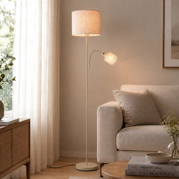 Vloerlamp Savanna met verstelbare leeslamp - beige