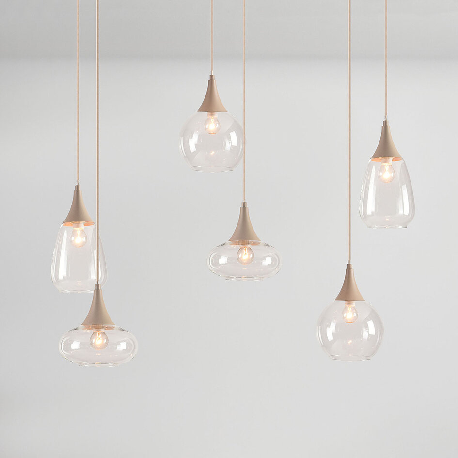 6-lichts hanglamp Loic met transparant glas - zandbeige