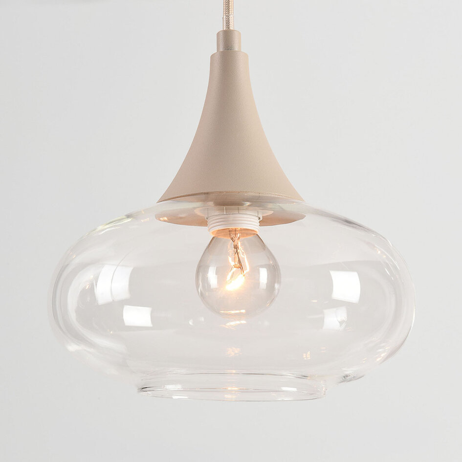 6-lichts hanglamp Loic met transparant glas - zandbeige