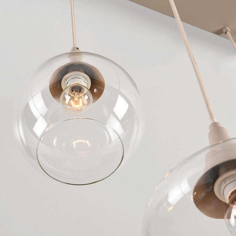 6-lichts hanglamp Loic met transparant glas - zandbeige