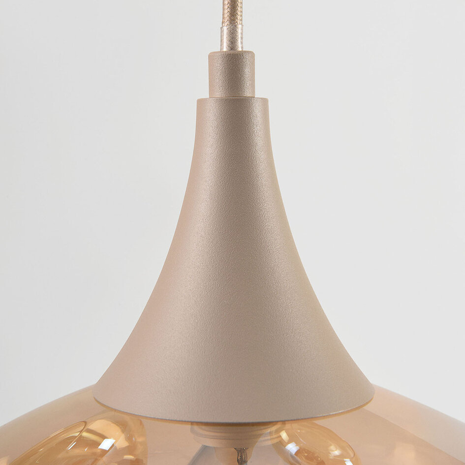 6-lichts hanglamp Loic met amber glas - zandbeige
