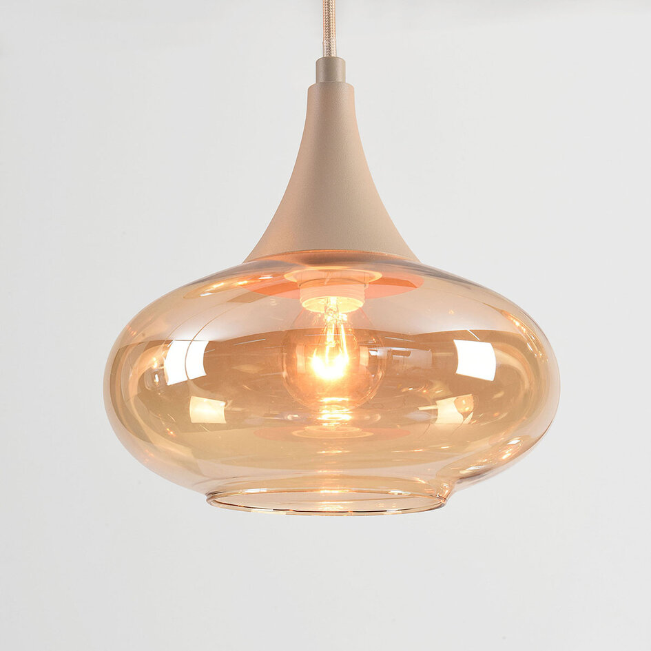 6-lichts hanglamp Loic met amber glas - zandbeige