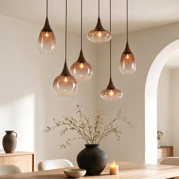 6-lichts hanglamp Loic met ombre glas - bruin