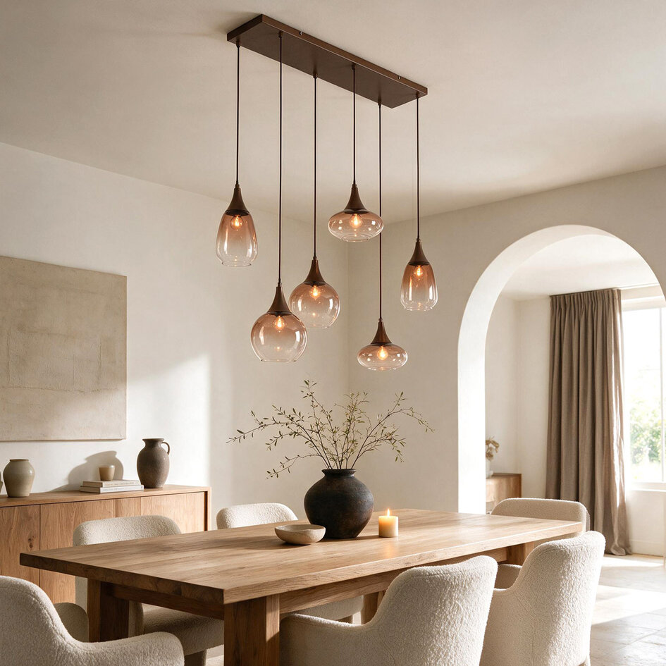 6-lichts hanglamp Loic met ombre glas - bruin