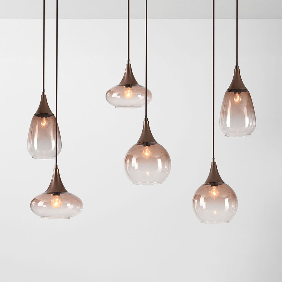 6-lichts hanglamp Loic met ombre glas - bruin