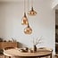 3-lichts hanglamp Loua met amber glas - zandbeige