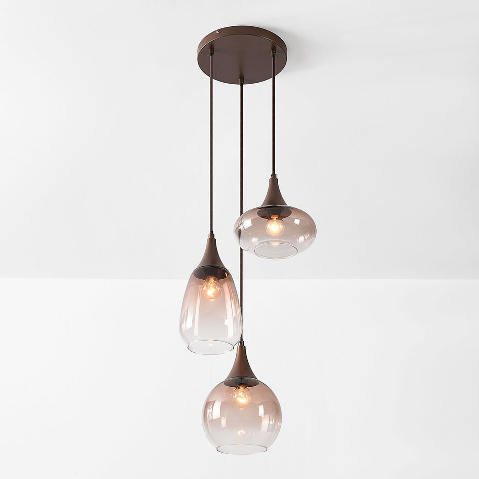 3-lichts hanglamp Loua met ombre glas - bruin