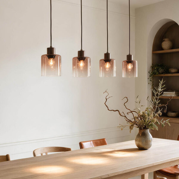 4-lichts hanglamp Palaio met ombre glas - bruin