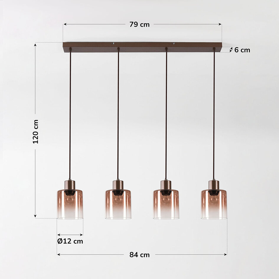 4-lichts hanglamp Palaio met ombre glas - bruin
