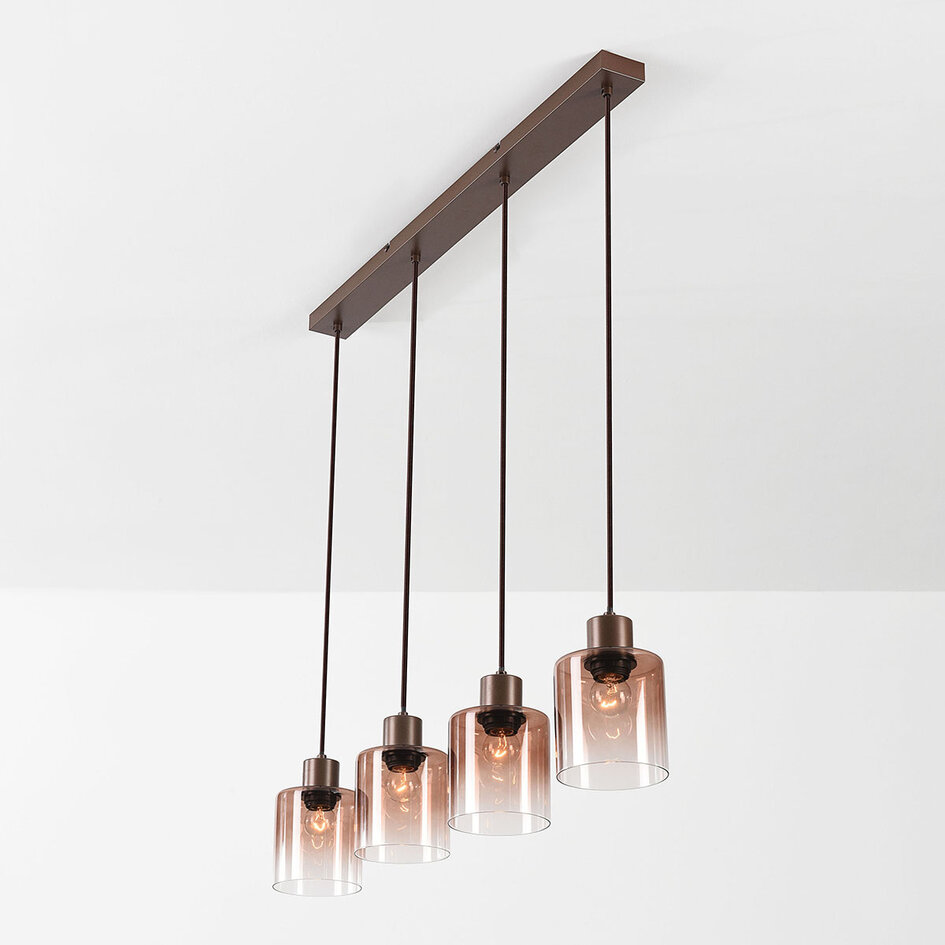 4-lichts hanglamp Palaio met ombre glas - bruin