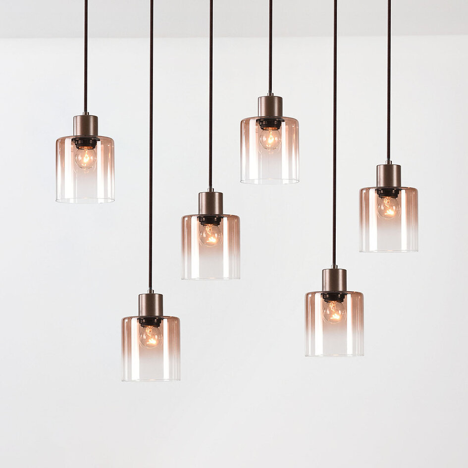 6-lichts hanglamp Palaio met ombre glas - bruin