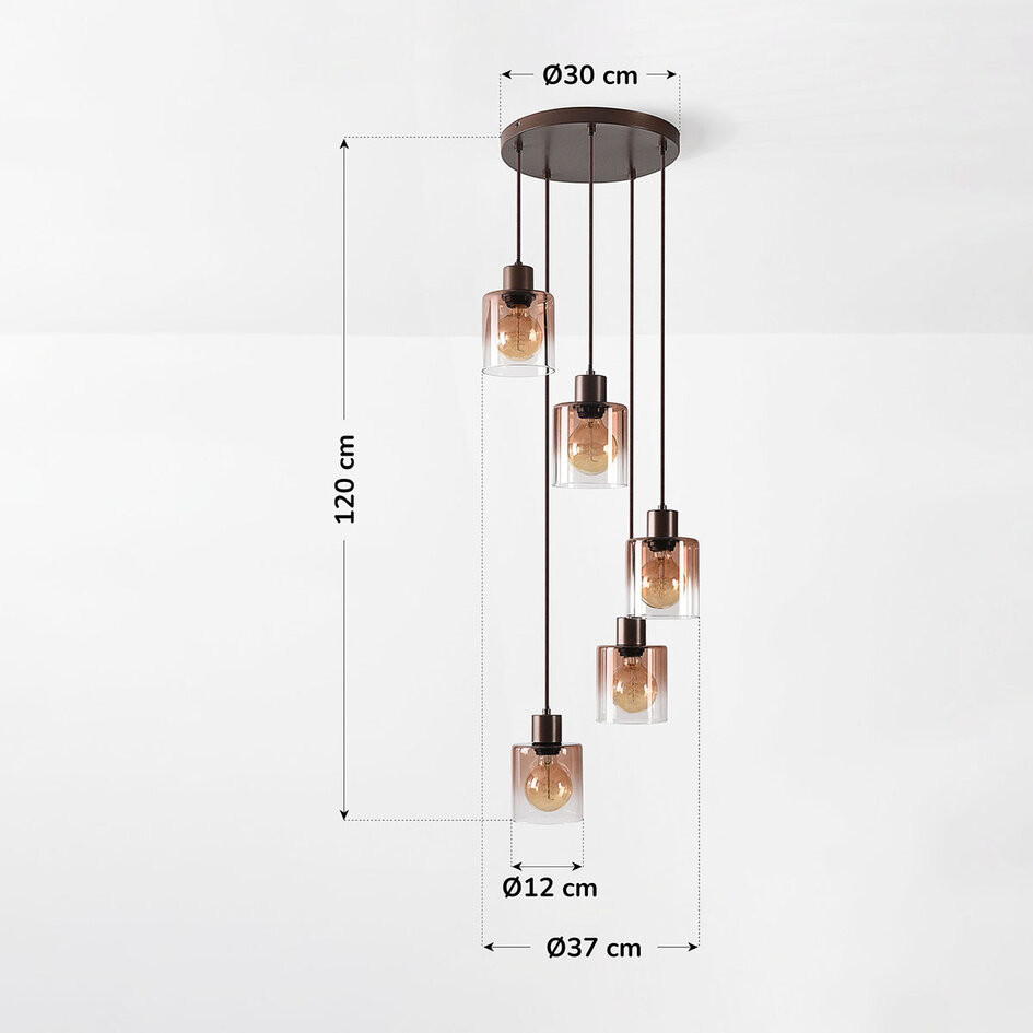 Design hanglamp Palaio 5-lichts met ombre glas - bruin