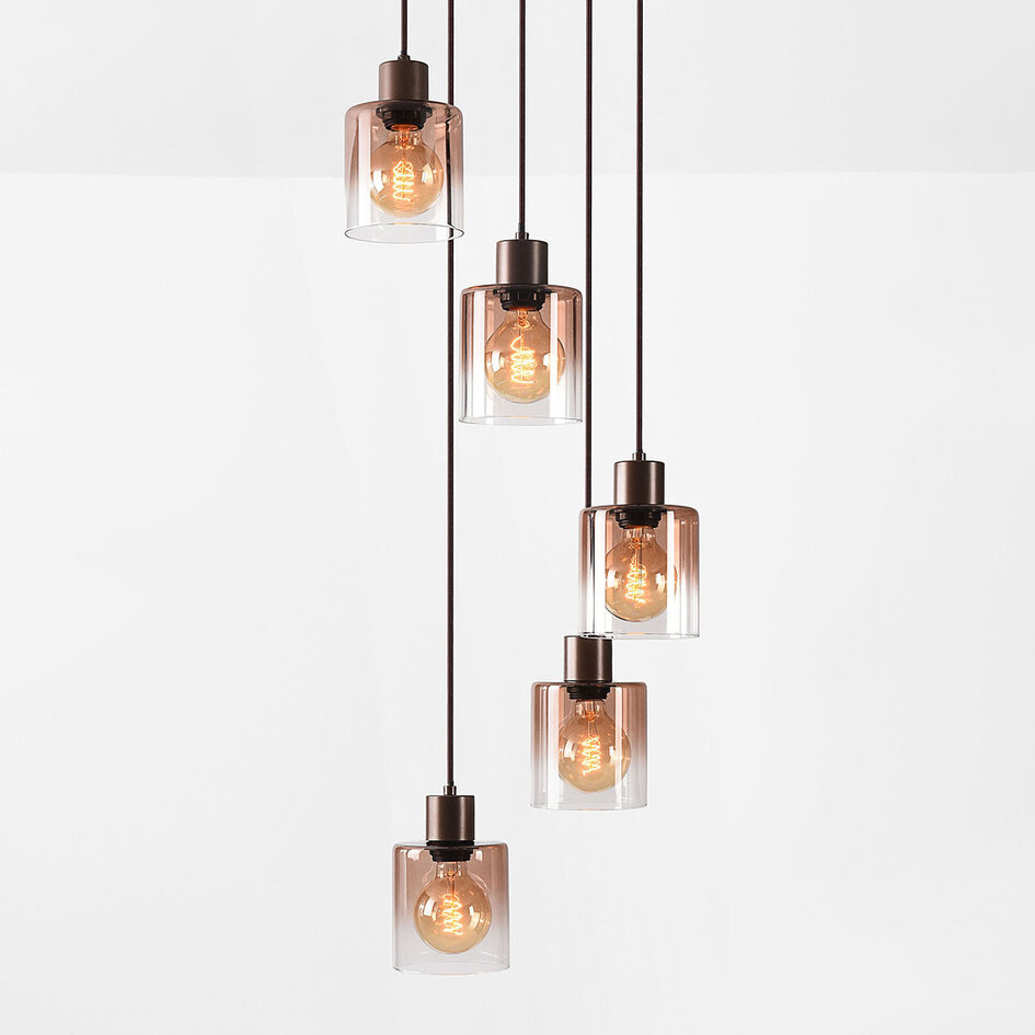 Design hanglamp Palaio 5-lichts met ombre glas - bruin
