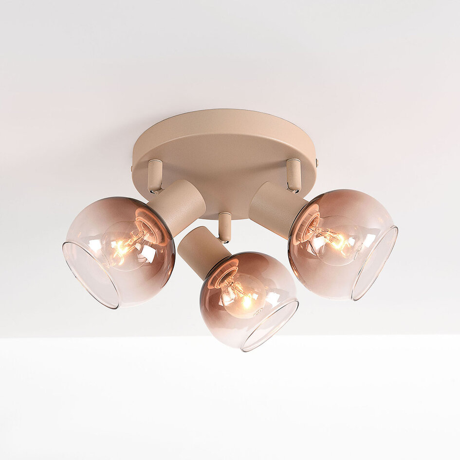 Verstelbare plafondlamp Terra 3-lichts met ombre glas - beige