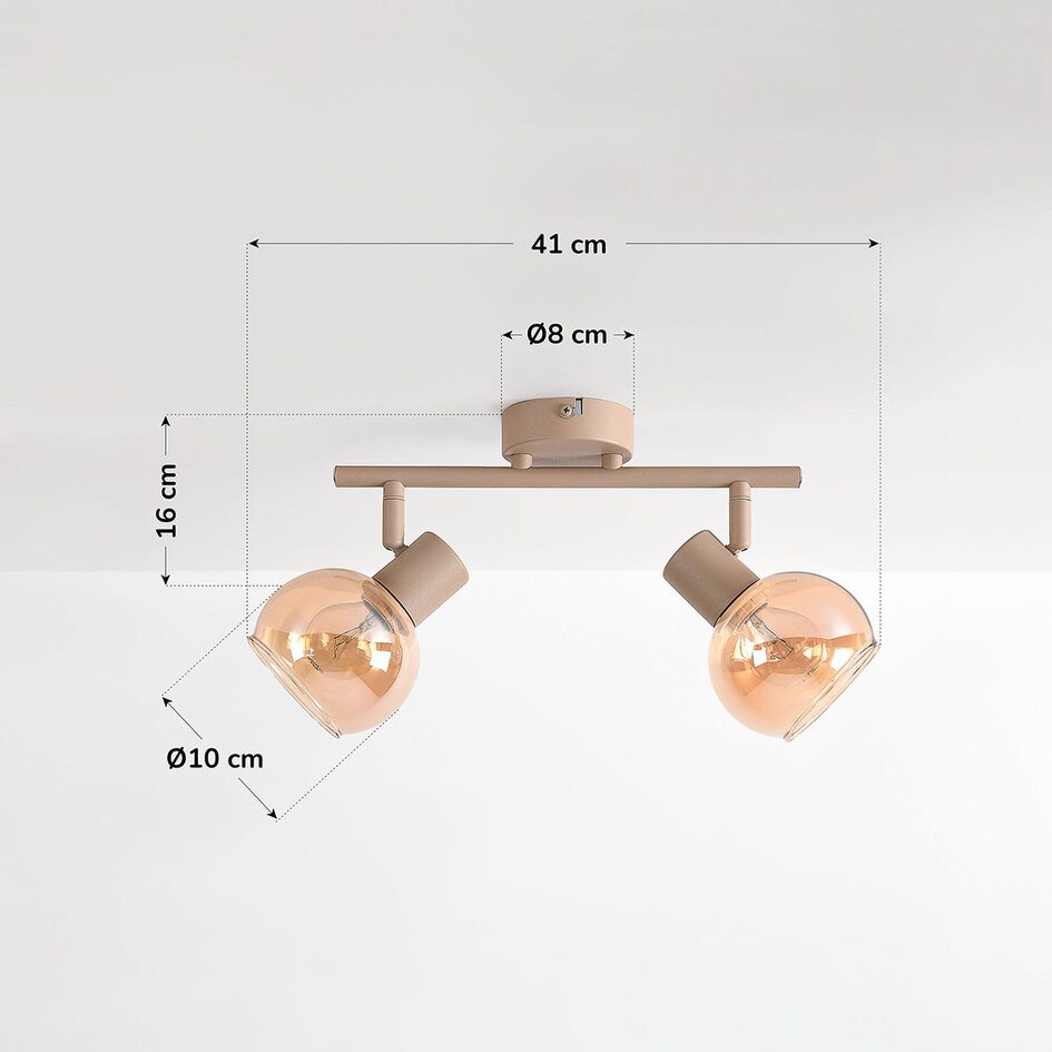 Plafondlamp Phiene met 2 draaibare amber glazen kappen - beige