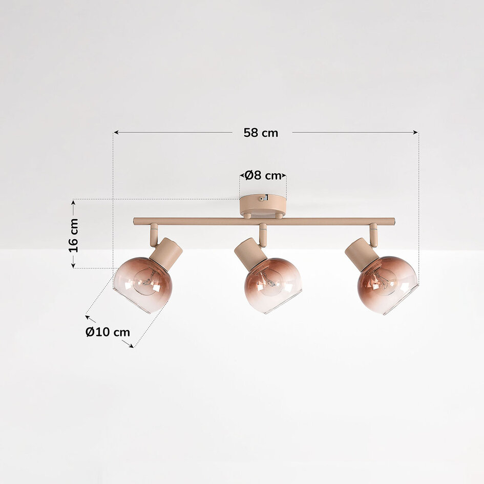 Verstelbare plafondlamp Lorie 3-lichts met ombre glas - beige