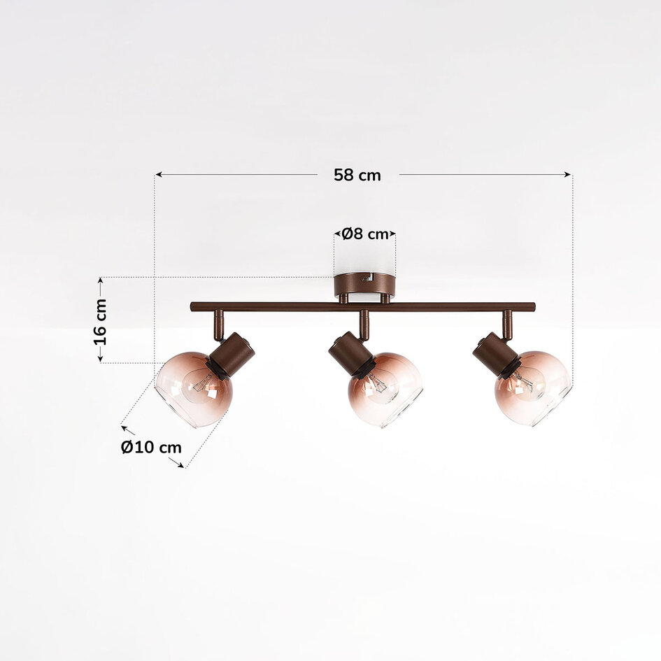 Verstelbare plafondlamp Lorie 3-lichts met ombre glas - bruin