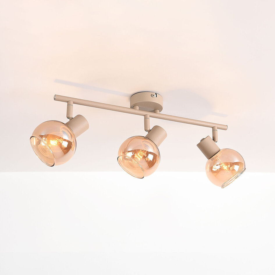 Verstelbare plafondlamp Lorie 3-lichts met amber glas - beige