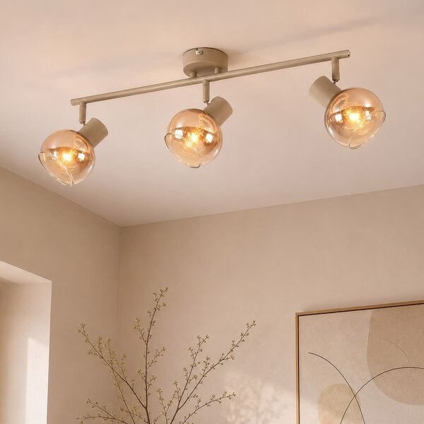 Verstelbare plafondlamp Lorie 3-lichts met amber glas - beige