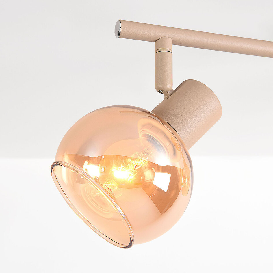 Verstelbare plafondlamp Lorie 3-lichts met amber glas - beige