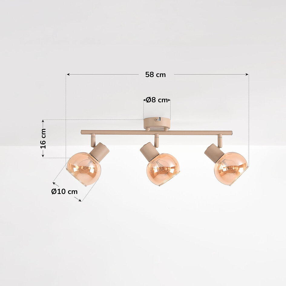 Verstelbare plafondlamp Lorie 3-lichts met amber glas - beige