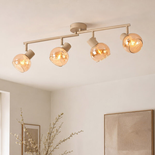 4-lichts verstelbare plafondlamp Dari met amber glas - beige