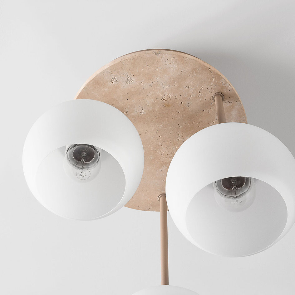 Plafondlamp Carati van travertin (natuursteen) met melkwit glas, 3-lichts - beige