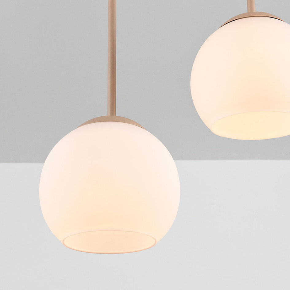 Plafondlamp Carat van travertin (natuursteen) met melkwit glas, 5-lichts - beige