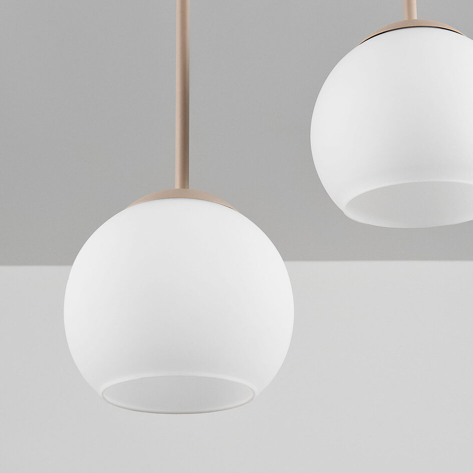 Plafondlamp Carat van travertin (natuursteen) met melkwit glas, 5-lichts - beige