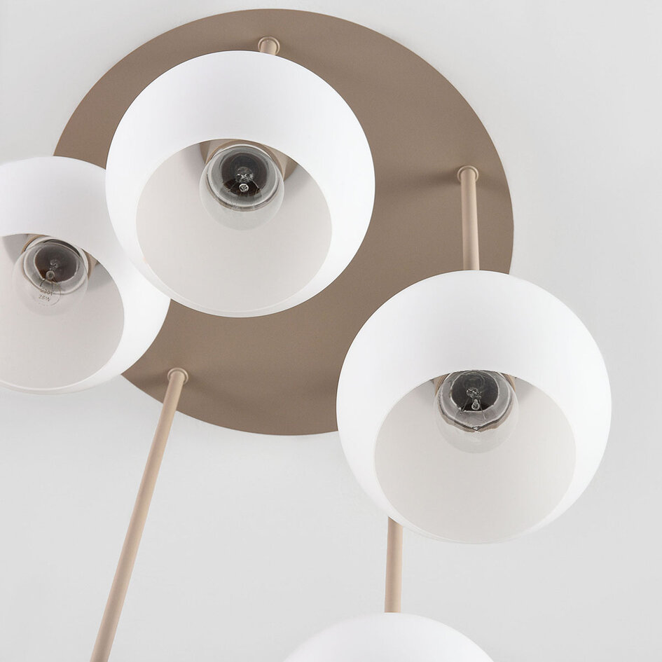 Plafondlamp Carat van travertin (natuursteen) met melkwit glas, 5-lichts - beige