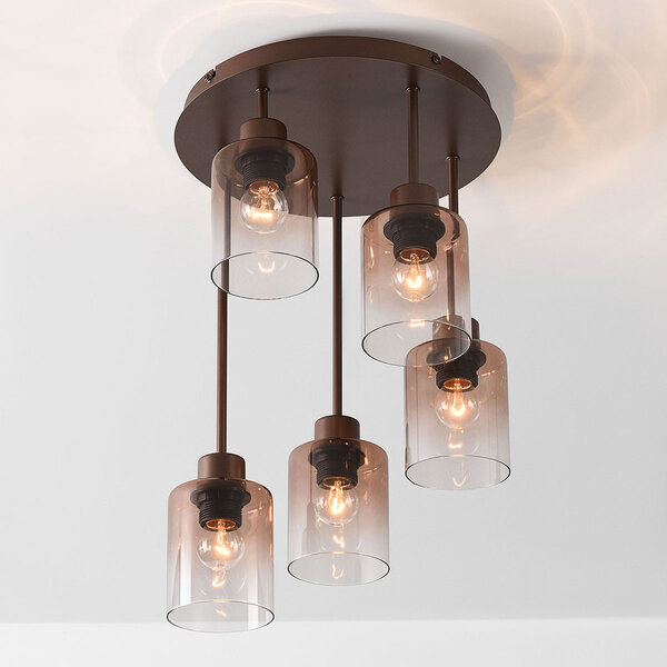 Plafondlamp Leria 5-lichts met ombre glas - bruin