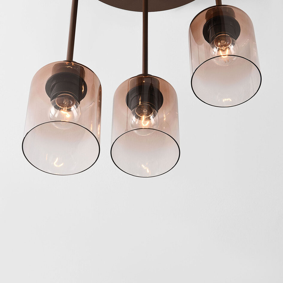 Plafondlamp Leria 5-lichts met ombre glas - bruin