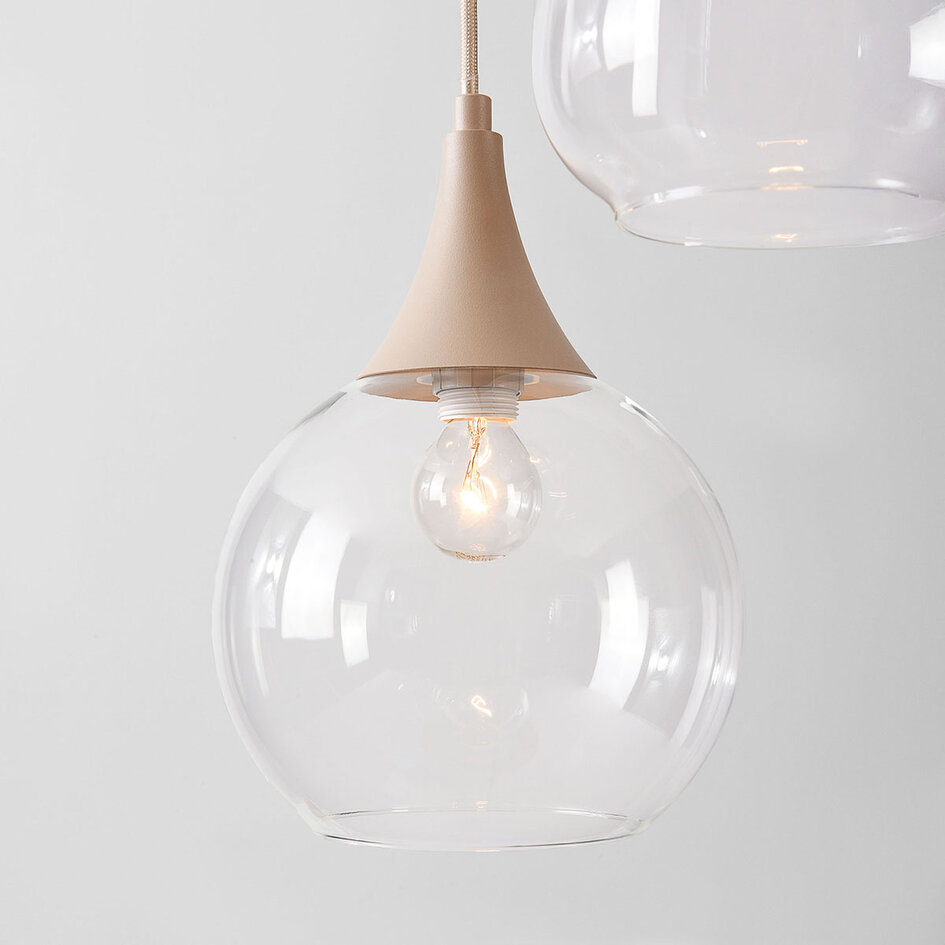 3-lichts hanglamp Loua met transparant glas - zandbeige