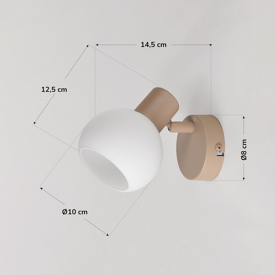 Verstelbare wandspot Pilou met melkwit glas - beige
