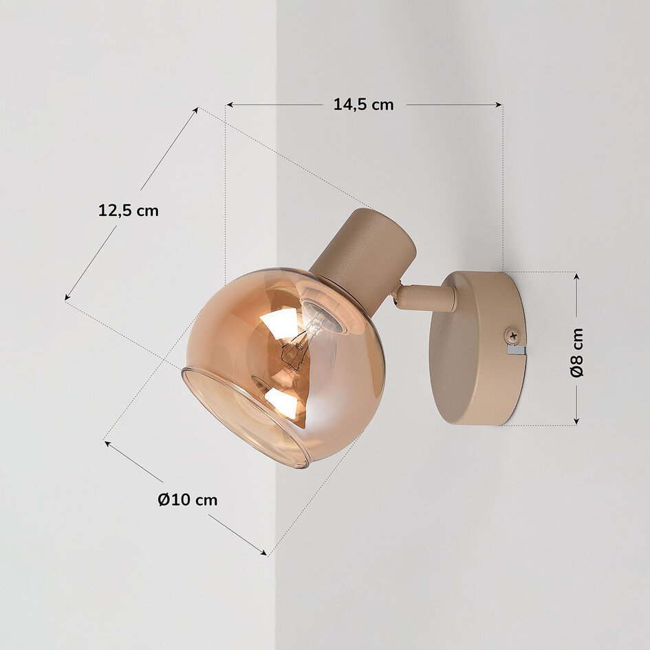 Verstelbare wandspot Pilou met amber glas - beige