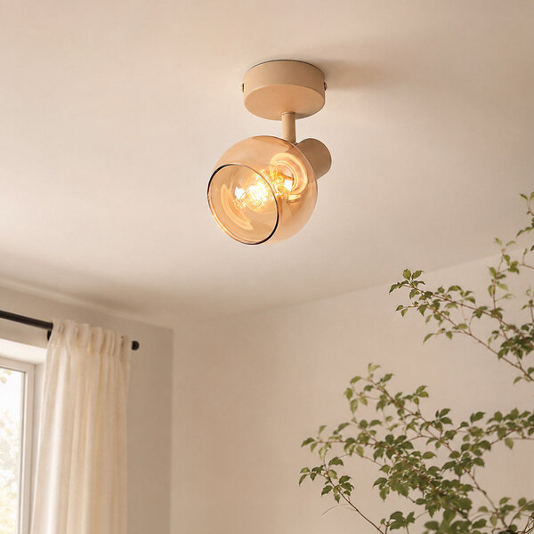 Verstelbare plafondspot Pilou met amber glas - beige