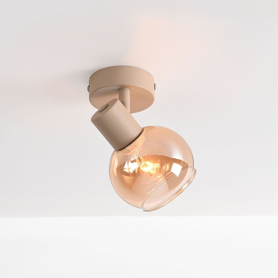 Verstelbare plafondspot Pilou met amber glas - beige