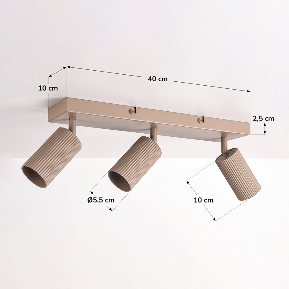Plafondlamp Blaze met 3 geribbelde, verstelbare spots - zandbeige