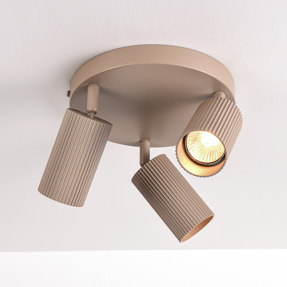 3-lichts verstelbare plafondlamp Blaze met geribbelde spots - zandbeige