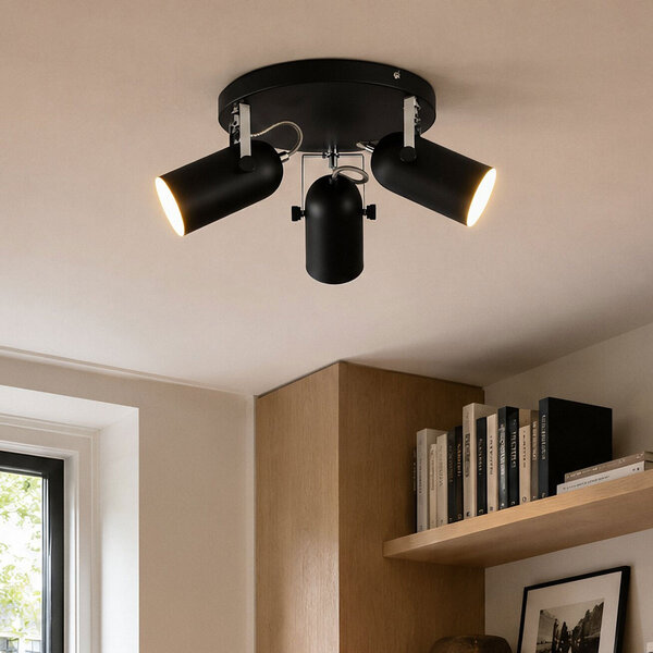Moderne mat zwarte met chroom plafondspot 3-lichts - Houston