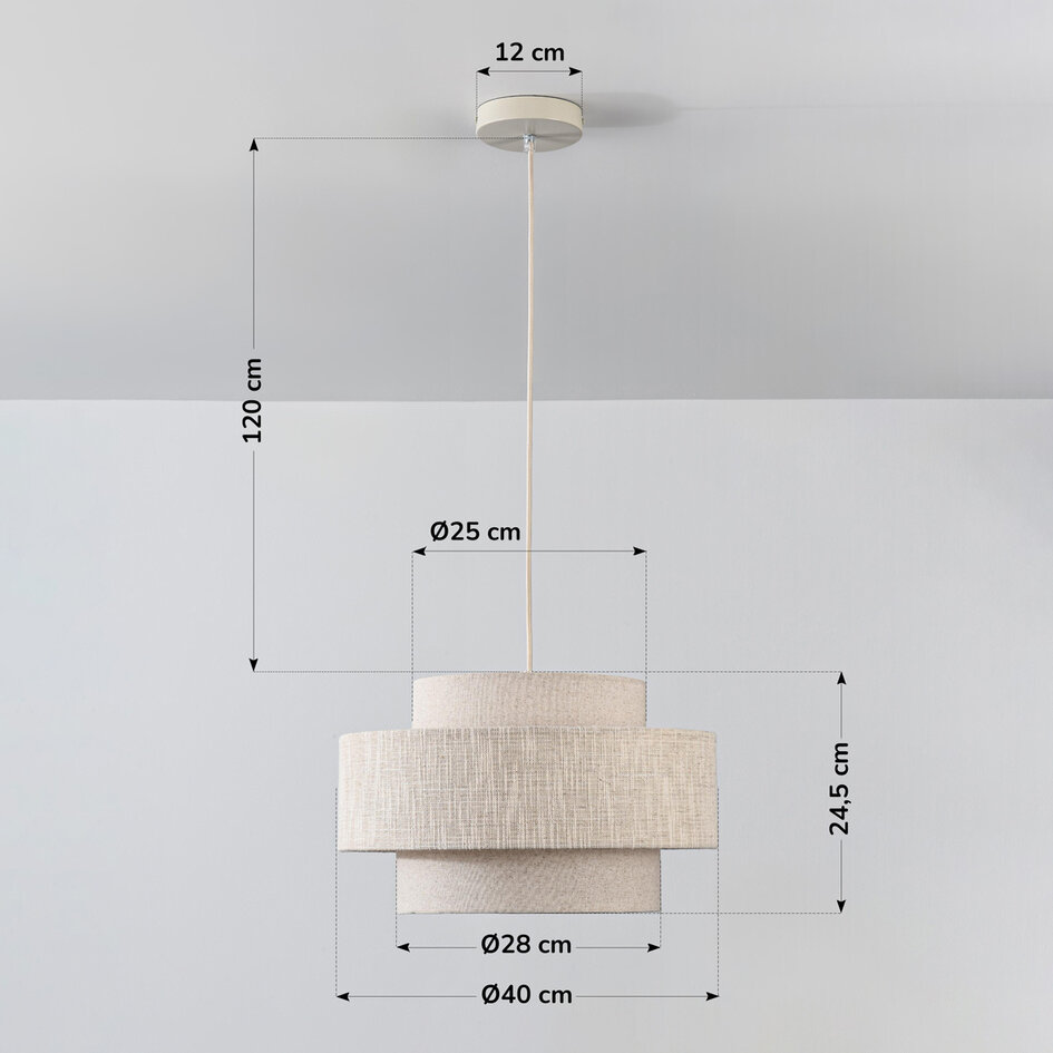 Hanglamp Tonio met gelaagde stoffen kap