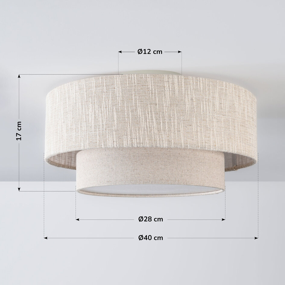 Plafondlamp Tango met gelaagde linnen kap