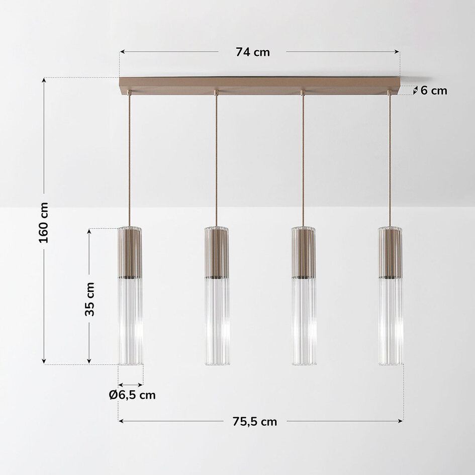Hanglamp Frida beige met geribbeld glas, 4-lichts