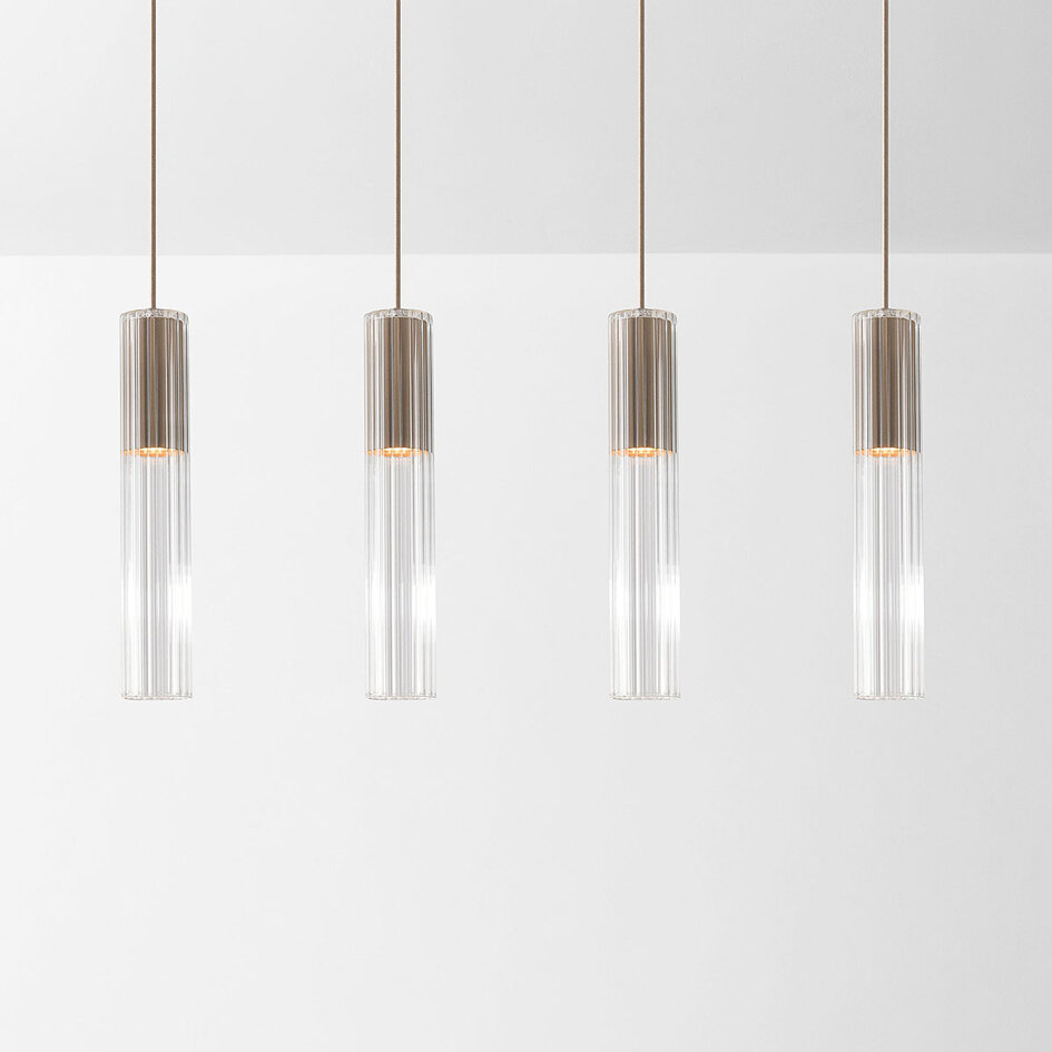 Hanglamp Frida beige met geribbeld glas, 4-lichts