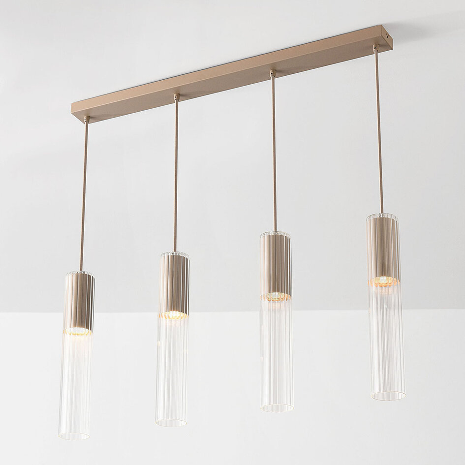 Hanglamp Frida beige met geribbeld glas, 4-lichts