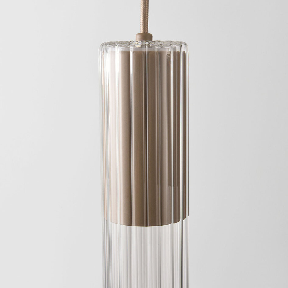 Hanglamp Frida beige met geribbeld glas, 4-lichts