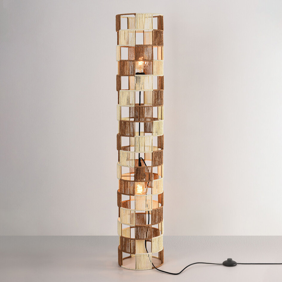 Staande lamp Ines met gevlochten touw - beige en bruin